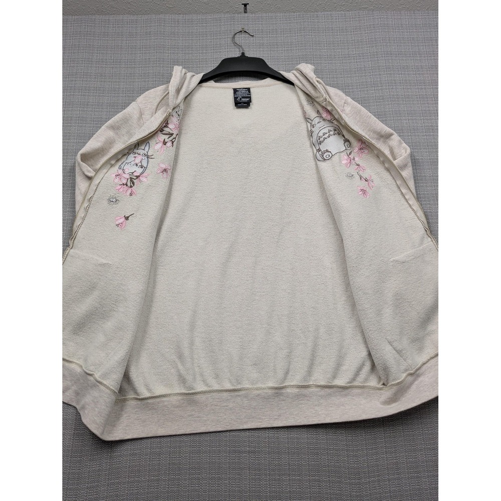 Studio Ghibli Hoodie Womens Medium Beige Totoro Cherry Blossom Zip Fleece Print - Picture 7 of 12